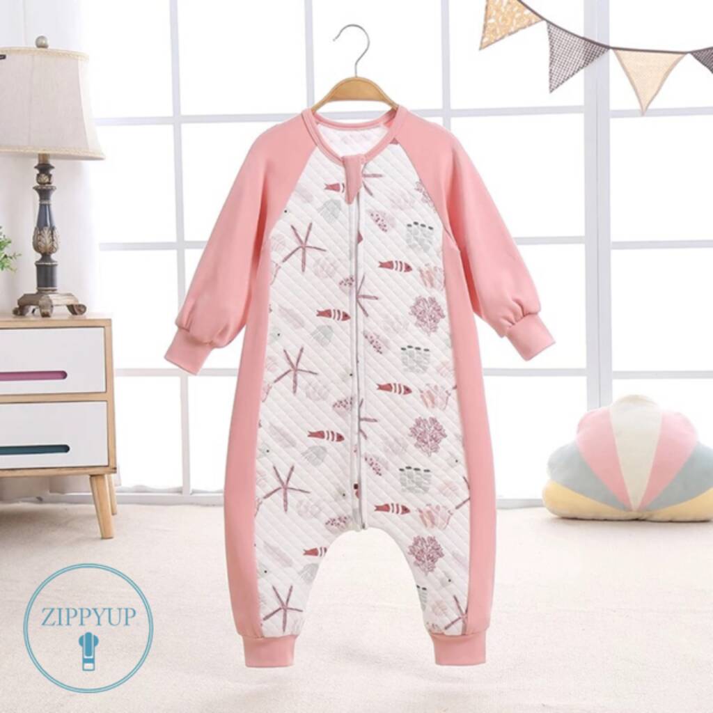 Pink Seashell Quilted Zip Up Sleeping Suit, 1 of 2