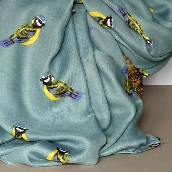 Blue Tit Print Scarf In Duck Egg Blue, 3 of 4