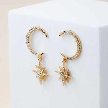 Sparkly Crescent Moon And Star Dangle Stud Earrings, 4 of 7