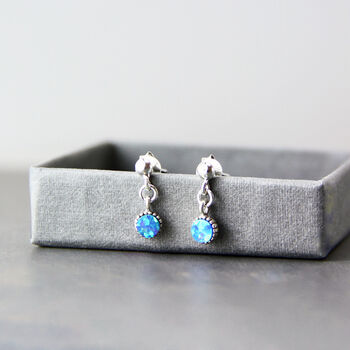 Sterling Silver Tiny Opal Drop Earrings, 3 of 8