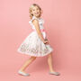 Garden Floral Girls Party Dress, White And Pink, thumbnail 4 of 5