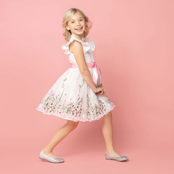 Garden Floral Girls Party Dress, White And Pink, 4 of 5