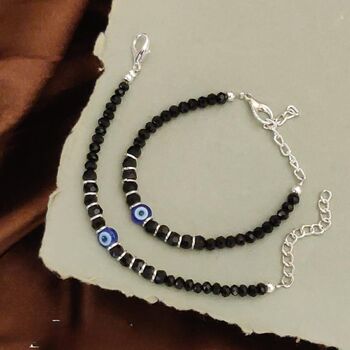Black Beaded Evil Eye Silver Kids Nazaria Bracelet, 4 of 4