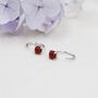 Sterling Silver Genuine Red Carnelian Huggie Hoop Earrings, thumbnail 2 of 10
