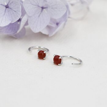 Sterling Silver Genuine Red Carnelian Huggie Hoop Earrings, 2 of 10