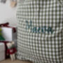 Personalised Green Gingham Gift Sack Embroidered, thumbnail 4 of 12