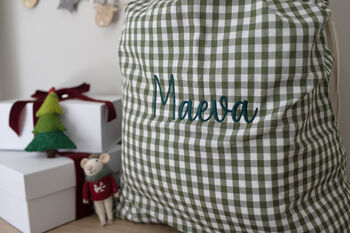 Personalised Green Gingham Gift Sack Embroidered, 4 of 12