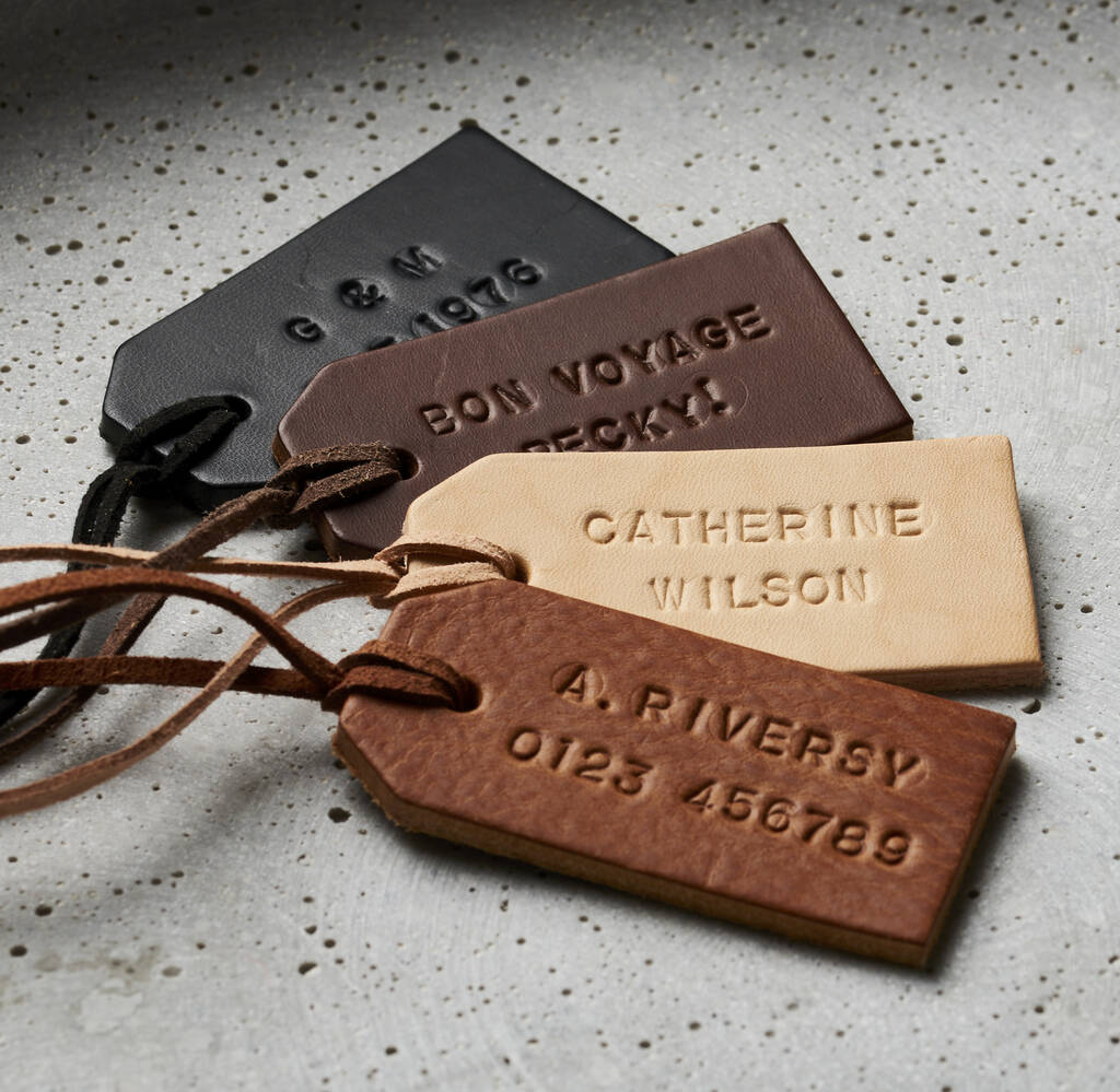 Personalised Handstamped Leather Luggage Tag, 1 of 8