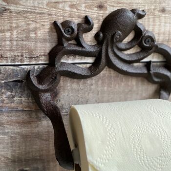 Ozzy Octopus Wall Mounted Cast Iron Loo Roll Holder, 5 of 7