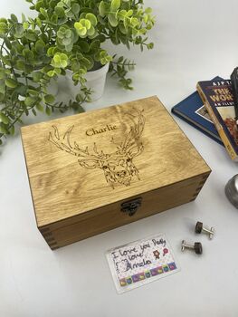 Personalised Wooden Stag Cufflink And Watch Box, 9 of 9