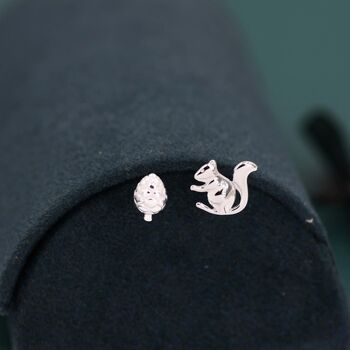 Mismatched Pine Cone And Squirrel Stud Earrings In Sterling Silver, 5 of 12