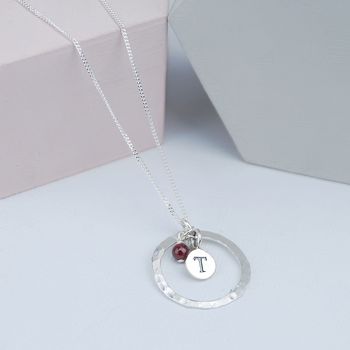 Hammered Sterling Silver Birthstone Necklace, 3 of 12