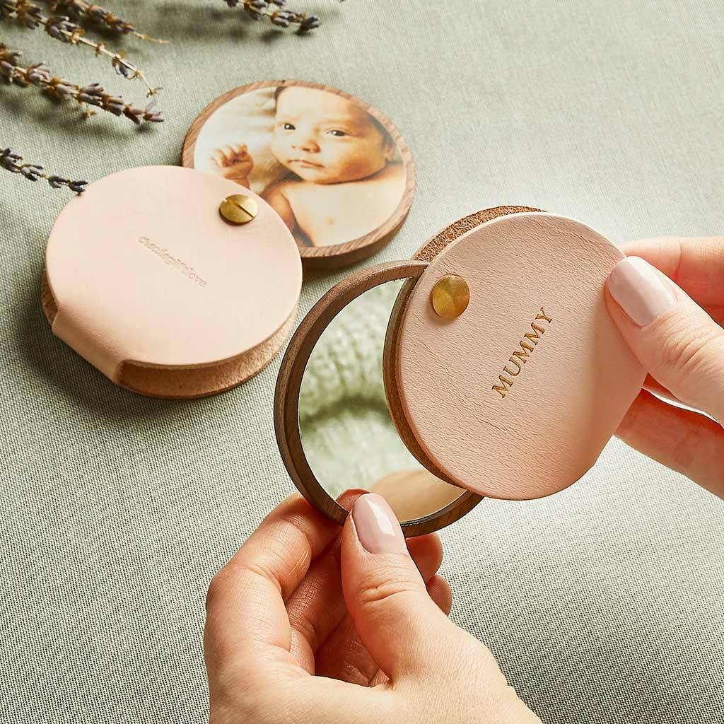 Personalised Photo Compact Mirror With Leather Case By Create Gift Love