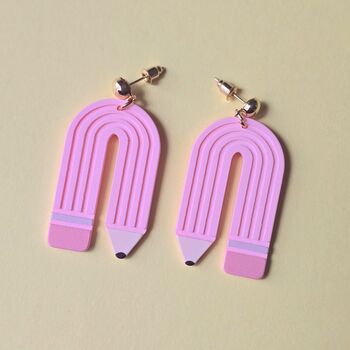 Xl Pink Pencil Acrylic Earrings, 2 of 2