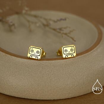 Retro Music Cassette Tape Stud Earrings In Sterling Silver, 7 of 12