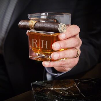 Personalised Handmade Whisky And Cigar Holder Glass, 3 of 4