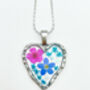 Heart Necklace With Forgetmenot And Pink Flowers, thumbnail 2 of 12