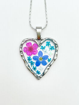 Heart Necklace With Forgetmenot And Pink Flowers, 2 of 12