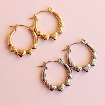 Heart Hoop Stainless Steel Earrings Gold Or Silver Tone, 6 of 9
