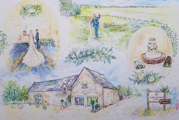 Personalised Wedding Venue Watercolour Painting. Original Watercolour Wedding Portrait. Wedding Illustration Sketch. Not A Print, 9 of 12
