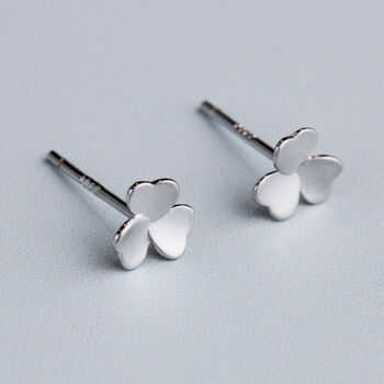 Sterling Silver Three Leaf Clover Stud Earrings, 2 of 6