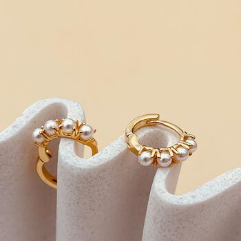 Mini Pearl Huggie Hoop Earrings, 5 of 5
