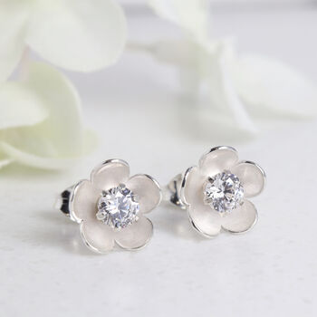 Silver Birthstone Blossom Stud Earrings, 2 of 10