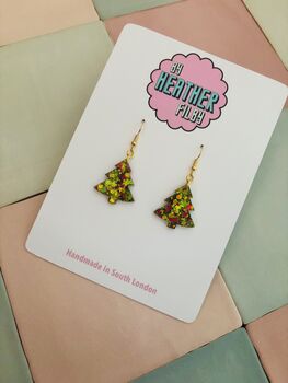 Green And Red Christmas Tree Glitter Resin Earrings / Traditional Holiday Jewellery / Christmas Gift / Secret Santa Gift, 10 of 10