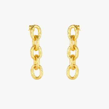 Golden Hammered Link Chain Drop Earring, 2 of 8