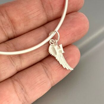 Handmade Sterling Silver Personalised Angel Wing Bangle, 3 of 4