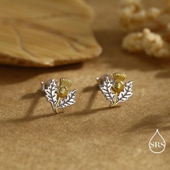 Thistle Flower Stud Earrings In Sterling Silver, 7 of 12