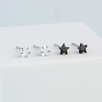 Sterling Silver Black Or White Crystal Star Stud Earrings, 2 of 4