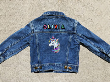 Kids Personalised Denim Jacket Special Sparkly Unicorn, 3 of 9