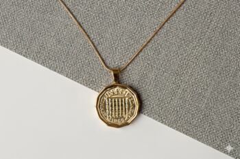 1966 60th Birthday Brass Threepence Coin Pendant, 2 of 3