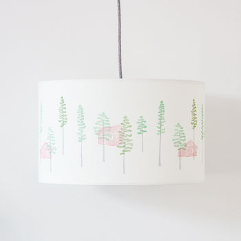Green Trees And Cabin Drum Lampshade, 7 of 8