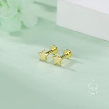Tiny Star Internally Threaded Flat Back Earrings In Sterling Silver, 4 of 11