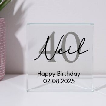 Personalised Birthday Name Glass Square Block, 5 of 8