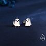 Tiny Little Cute Ghost Screwback Earrings In Sterling Silver, thumbnail 5 of 11