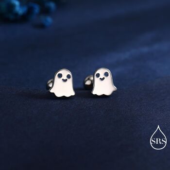 Tiny Little Cute Ghost Screwback Earrings In Sterling Silver, 5 of 11