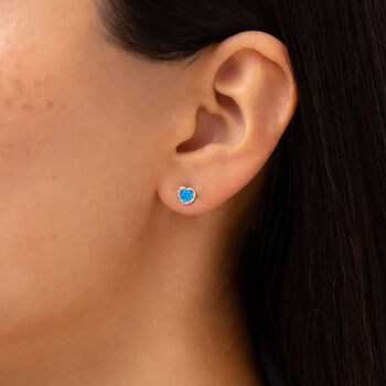 Molten Sterling Silver Blue Opal Heart Stud Earrings, 2 of 7