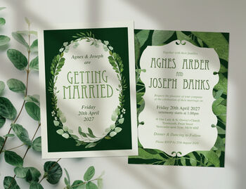 Personalised Greenery Leaf Art Nouveau Wedding Invitation, 2 of 5