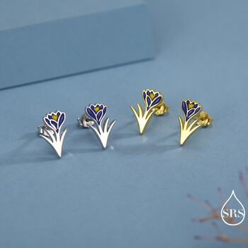 Blue Crocus Flower Stud Earrings In Sterling Silver, 4 of 12