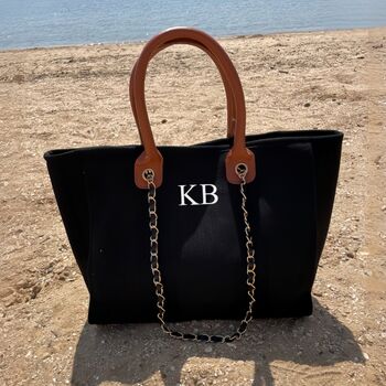 Personalised Black Large Chain Tote Beach Bag, 2 of 6