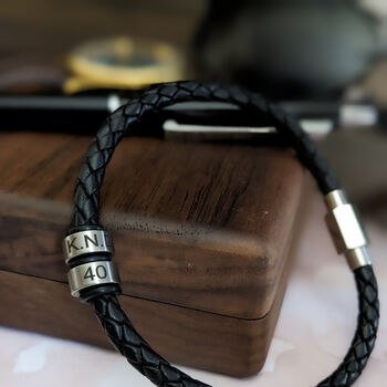 Mens Personalised Leather Bracelet With Engraved Rings, 10 of 10