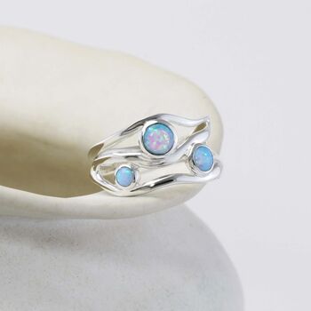 Handmade Three Blue Fire Opal Gemstone Ring, 3 of 6