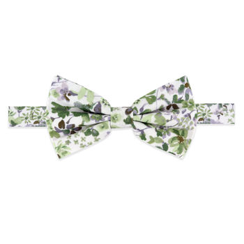 Wedding 100% Cotton Floral Print Tie Green And White, 3 of 3