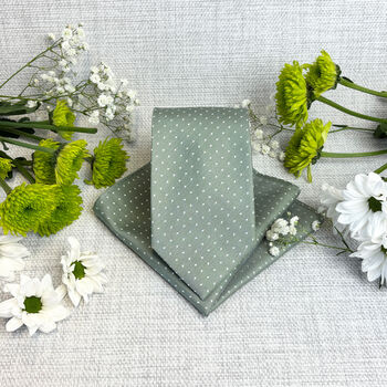 Wild Sage Pin Dots Wedding Tie Set, 4 of 6