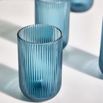 Palermo Set Of Four Blue Ribbed Highball Tumblers, 5 of 6
