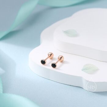 Sterling Silver Black Cz Bezel Earrings, 3 of 12