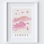 Sydney, Australia Pink City Skyline Scene Travel Print, thumbnail 2 of 2